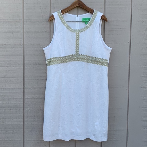 Pappagallo Natural White/Gold Textured Floral Print Sheath Dress - Picture 15 of 16